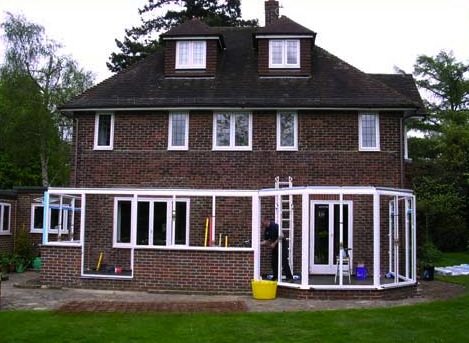 Aluminium conservatory frame-work The conservatory framework begins